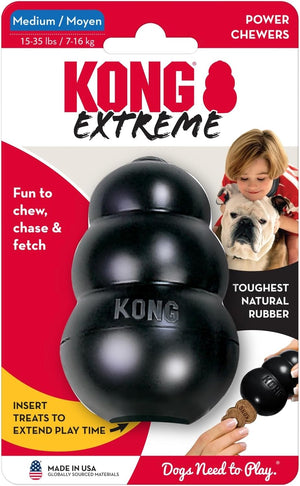 KONG Extreme dog toy packaging with a black toy and text on a red and white background at Pet Servo