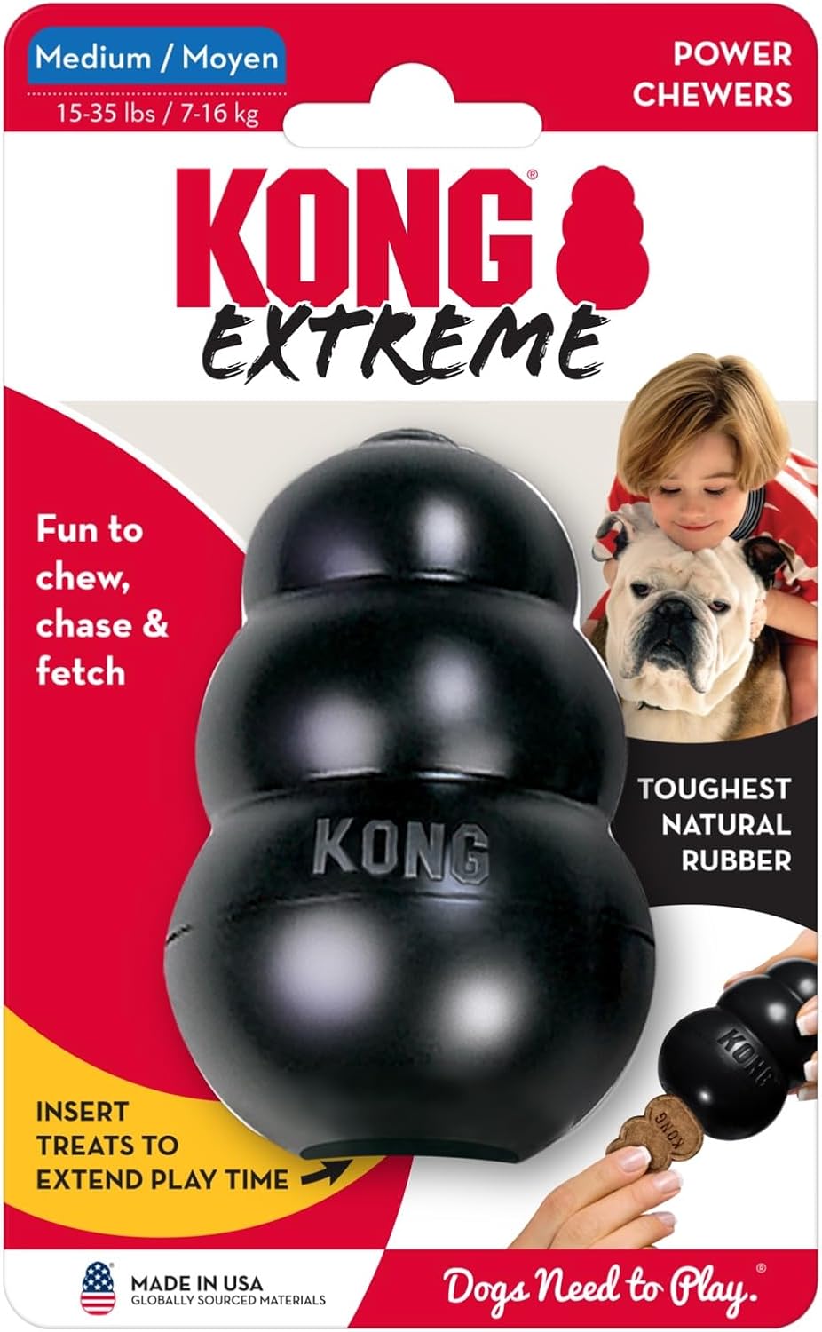 KONG Extreme dog toy packaging with a black toy and text on a red and white background at Pet Servo