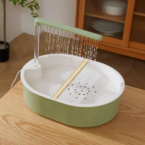 Pet shower with water droplets on a wooden surface at Pet Servo