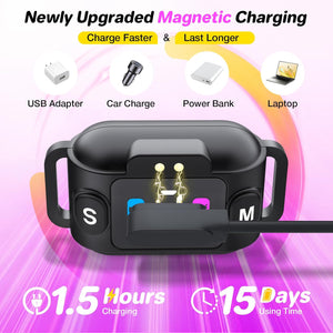 Magnetic charging device with text highlighting features on a colorful background at Pet Servo