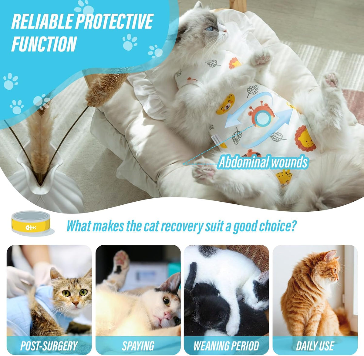 Viiotu - Soft Post-Surgery Recovery Suit for Female Cats, Forest Animals at Pet Servo