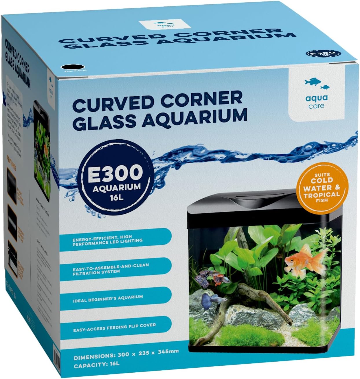 Aqua Care - 16L E300 Curved Corner Glass Aquarium at Pet Servo