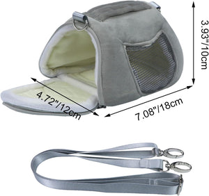 Gray pet carrier with measurement details on a white background at Pet Servo