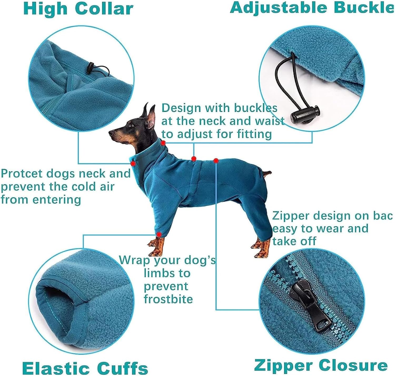 Navy Blue Fleece Dog Jacket for Winter Warmth - Petservo