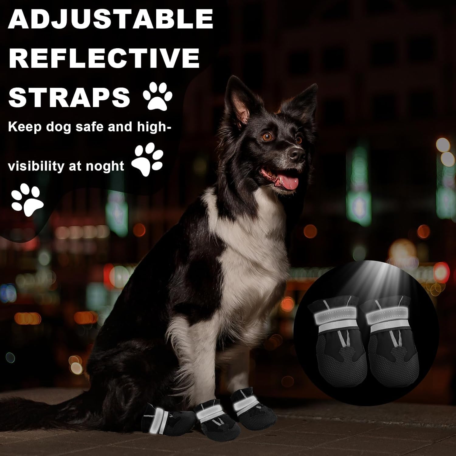 Hapurs - Waterproof Reflective Dog Boots – Black - Petservo
