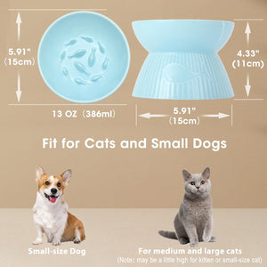 Pet bowl with measurements and fit information for cats and small dogs on a beige background at Pet Servo