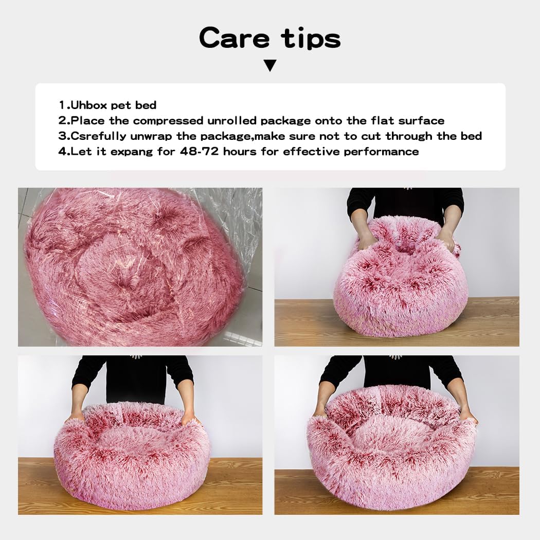 PaWz Dog Cat Donut Fluffy Calming Nest Bed with Removable Machine Washable Cover (Pink) at Pet Servo