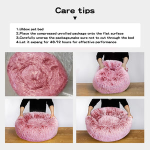 PaWz Dog Cat Donut Fluffy Calming Nest Bed with Removable Machine Washable Cover (Pink) at Pet Servo