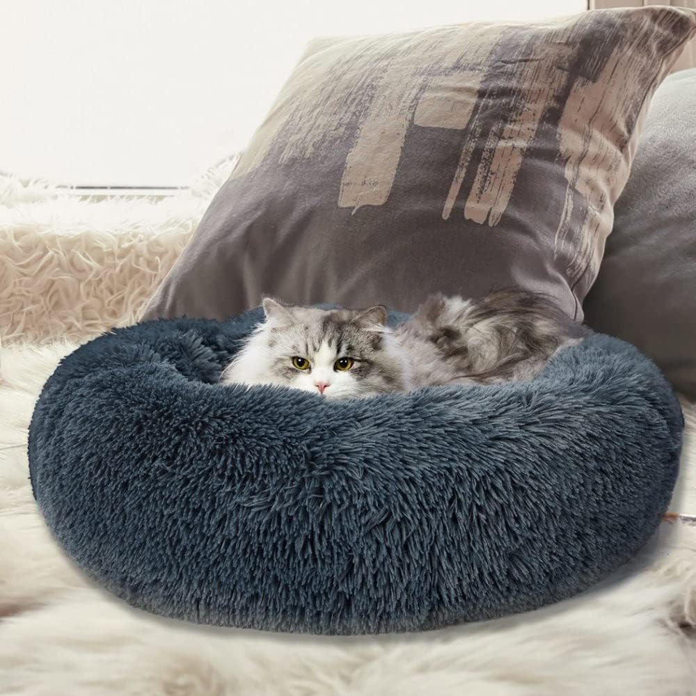 PaWz - Anti-Anxiety Soft Fuzzy Comfy Machine Washable Dog Bed in Faux Fur, Dark Grey at Pet Servo