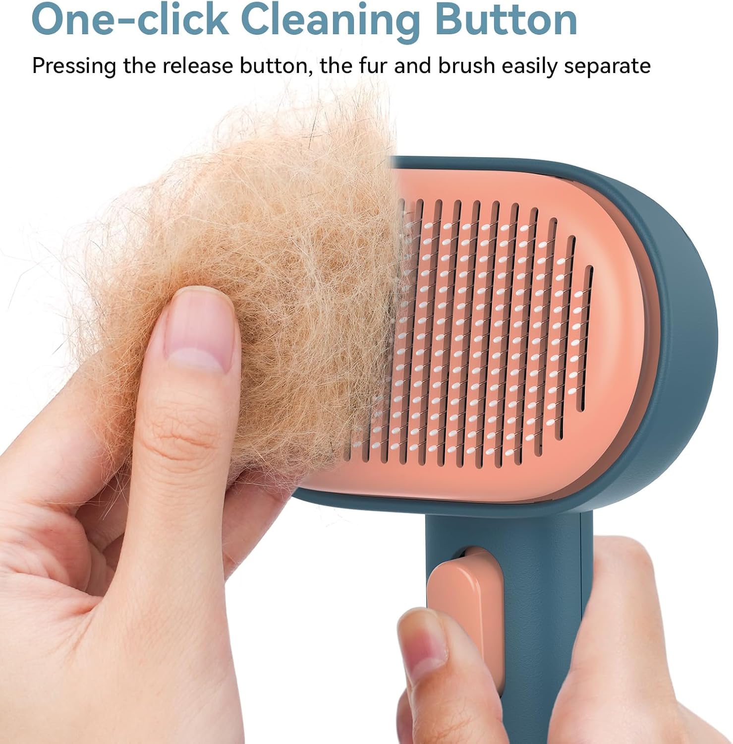 Pet grooming brush with one-click cleaning button being used to remove fur at Pet Servo