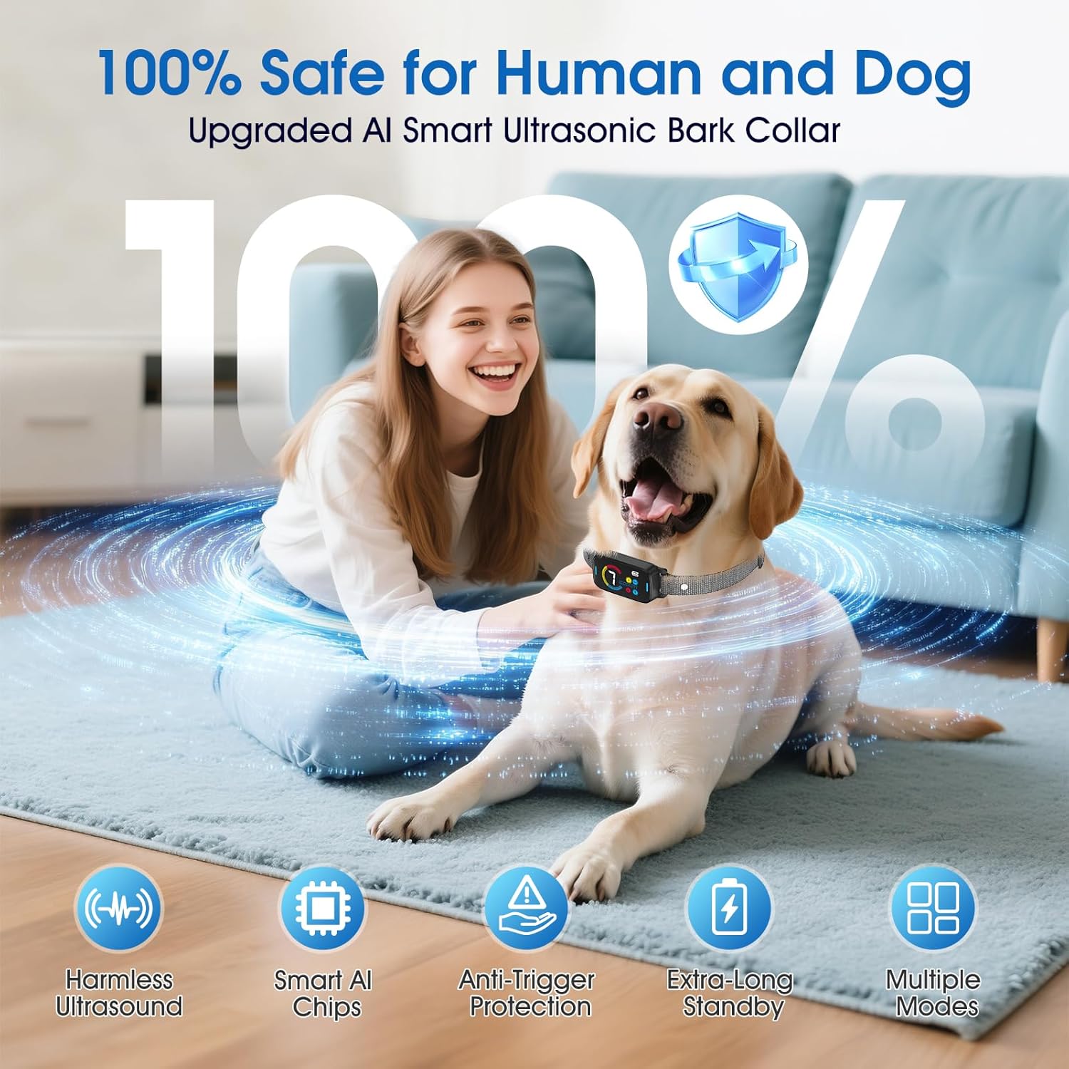 SLAYKAM - Ultrasonic Smart Bark Collar for Large Medium Small Dogs