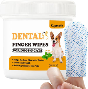Kopmath dental finger wipes for dogs and cats with a dog illustration on the packaging at Pet Servo