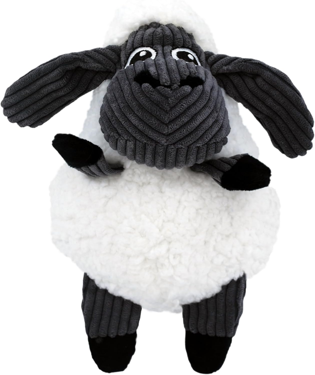 Plush toy sheep with a gray sweater on a white background at Pet Servo