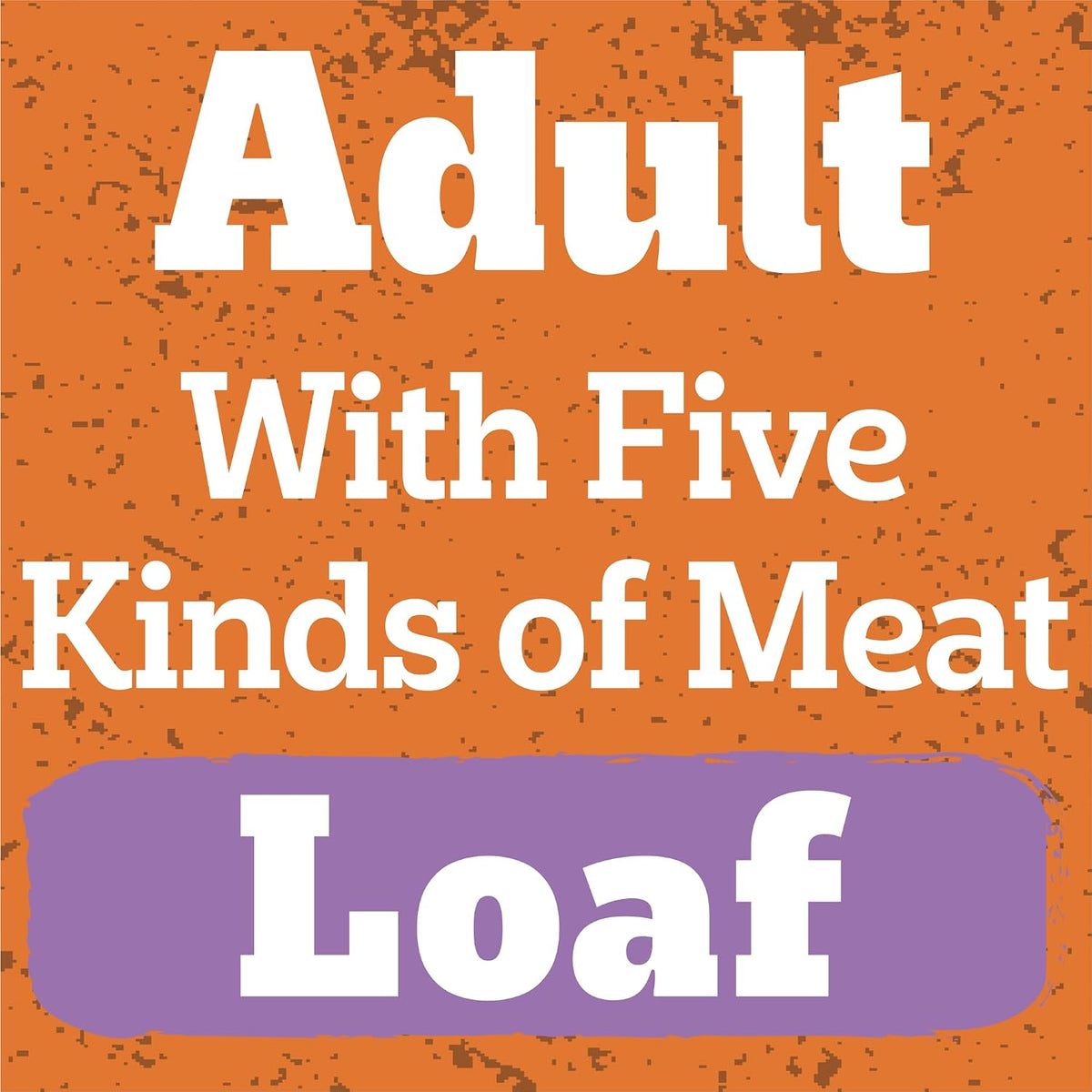 Text graphic reading 'Adult With Five Kinds of Meat Loaf' in white lettering on an orange textured background, with 'Loaf' highlighted in a purple rounded rectangle.