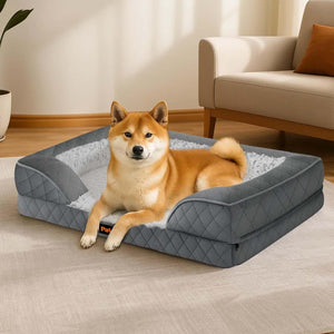 Pawz XL Orthopedic Rectangle Pet Bed with Supportive Foam Bolster Couch & Waterproof Lining at Pet Servo