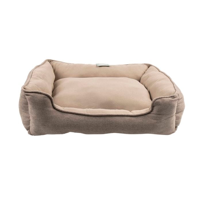 Beige pet bed on a white background