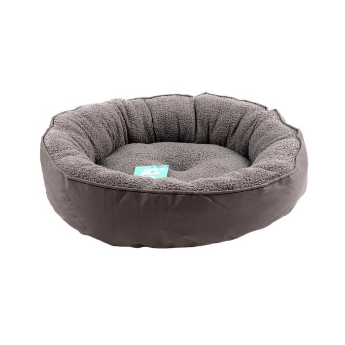 Gray pet bed with a visible brand tag on a white background at Pet Servo