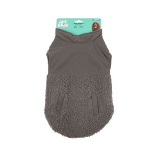 Gray dog sweater with fleece lining on a white background