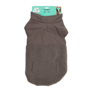 Brown dog sweater with sherpa lining on a white background
