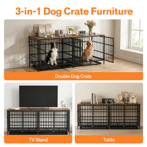 3-in-1 dog crate furniture transforming into a double dog crate, TV stand, and table at Pet Servo