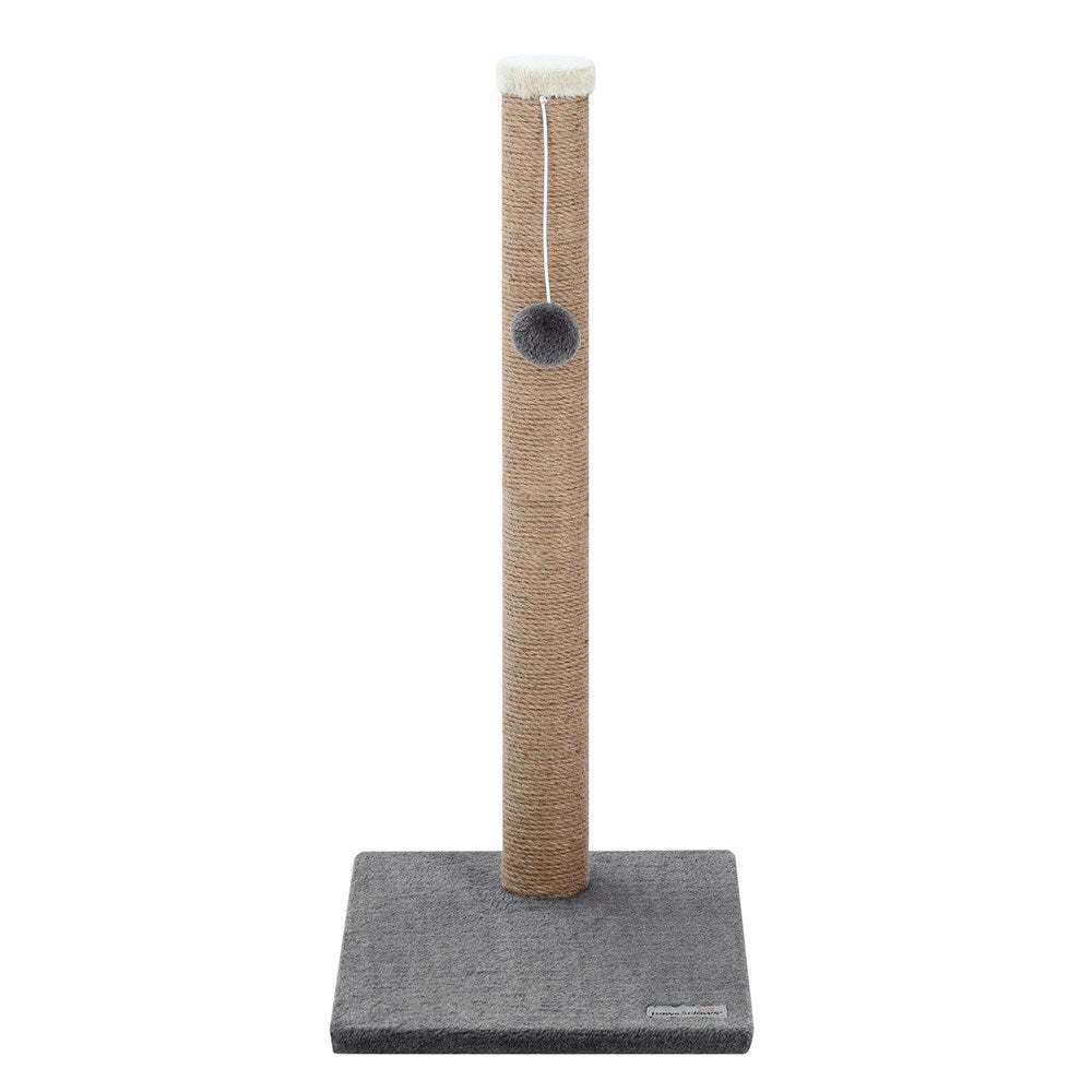 Cat scratching post with a gray base and a beige cylindrical perch on a white background at Pet Servo