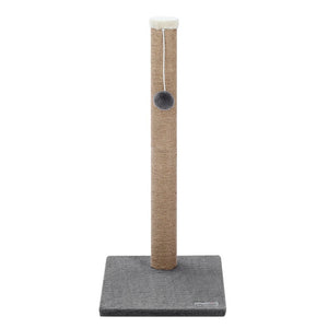 Cat scratching post with a gray base and a beige cylindrical perch on a white background at Pet Servo