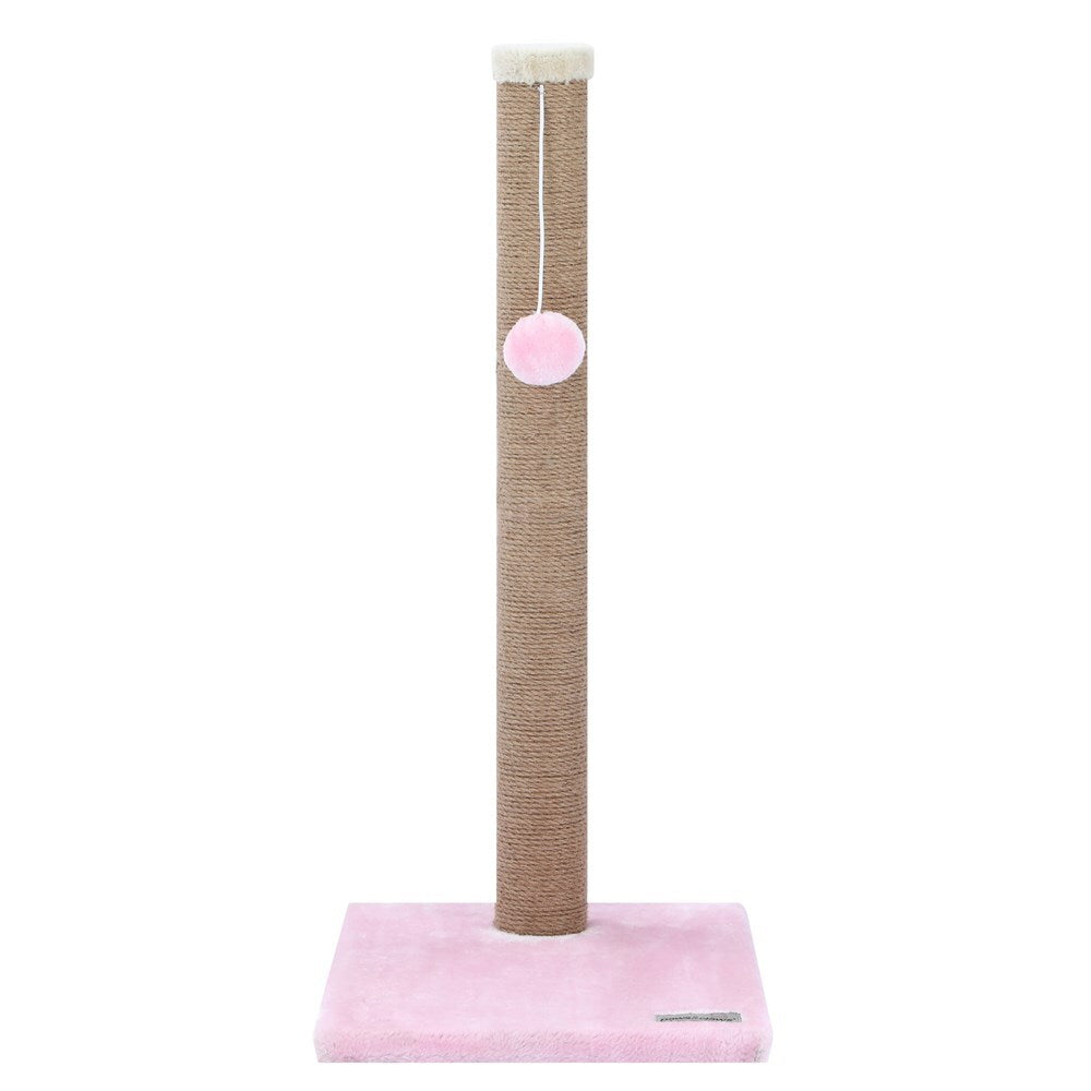 Cat scratching post with pink platform and ball on a white background at Pet Servo