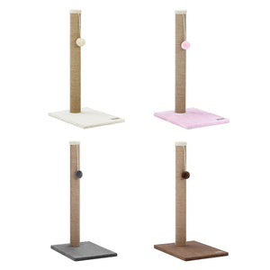 Set of four cat trees with different colored platforms on a white background at Pet Servo