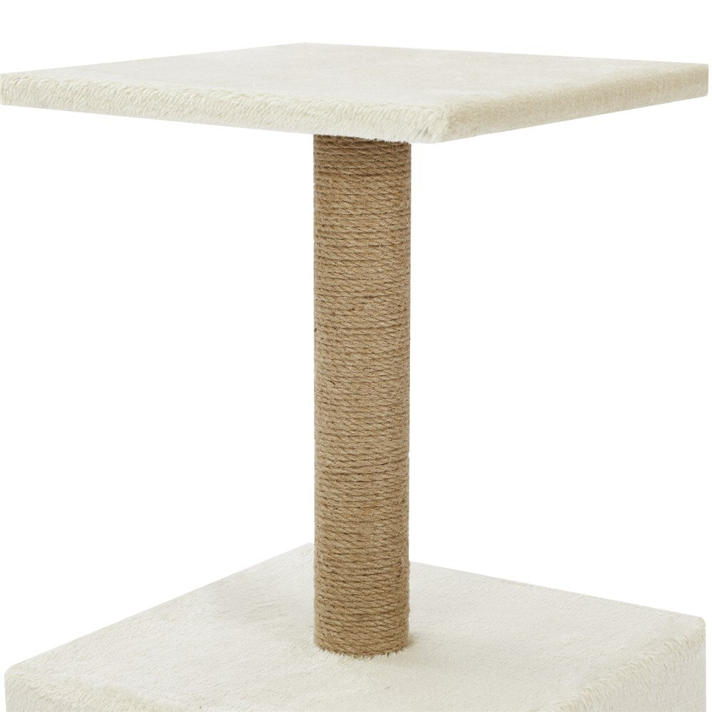 Cat tree with a platform and sisal-covered post on a white background at Pet Servo