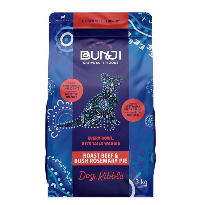 BUNJI dog food package with blue and red design on a white background at Pet Servo