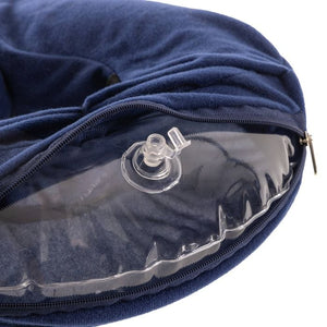 Navy blue bag with a clear plastic window on a white background