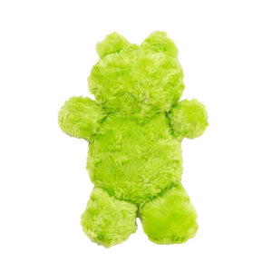 Green teddy bear plush toy on a white background