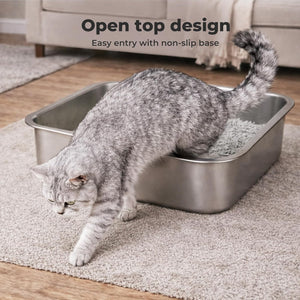 Pawz - Non-Sticky, Easy to Clean Stainless Steel Litter Box for Cats Kitty Kitten at Pet Servo