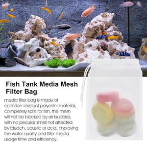 Fish tank with decorative rocks and fish, featuring a Fish Tank Media Mesh Filter Bag at Pet Servo