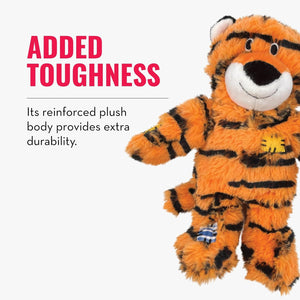 Plush tiger toy with text about added toughness on a white background at Pet Servo