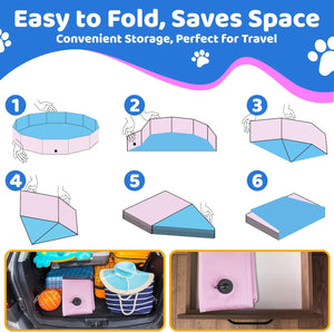 Instructions on how to fold a pet product, with images of folding process and storage options at Pet Servo