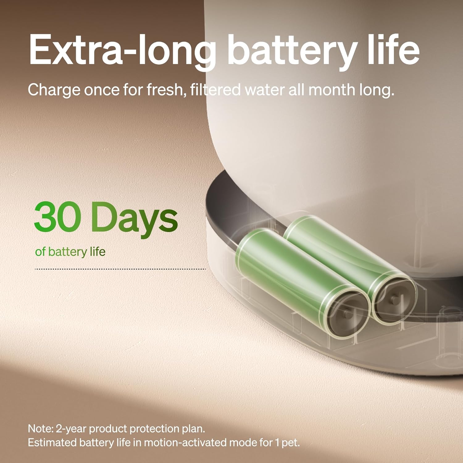 Product with battery life indicator showing 30 days on a neutral background