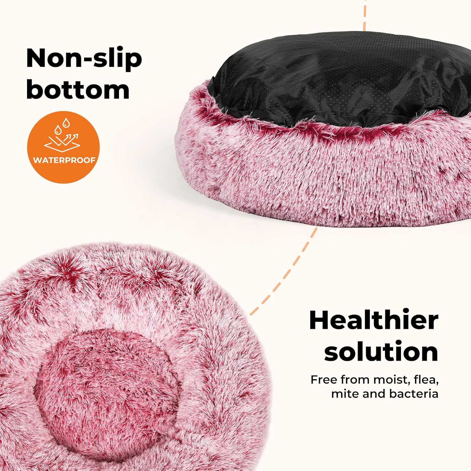 PaWz - Dog Cat Soft Warm Washable Kennel Round Calming Donut Bed (Pink) at Pet Servo