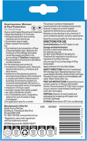 Back label of a pet medication container with text and barcodes at Pet Servo