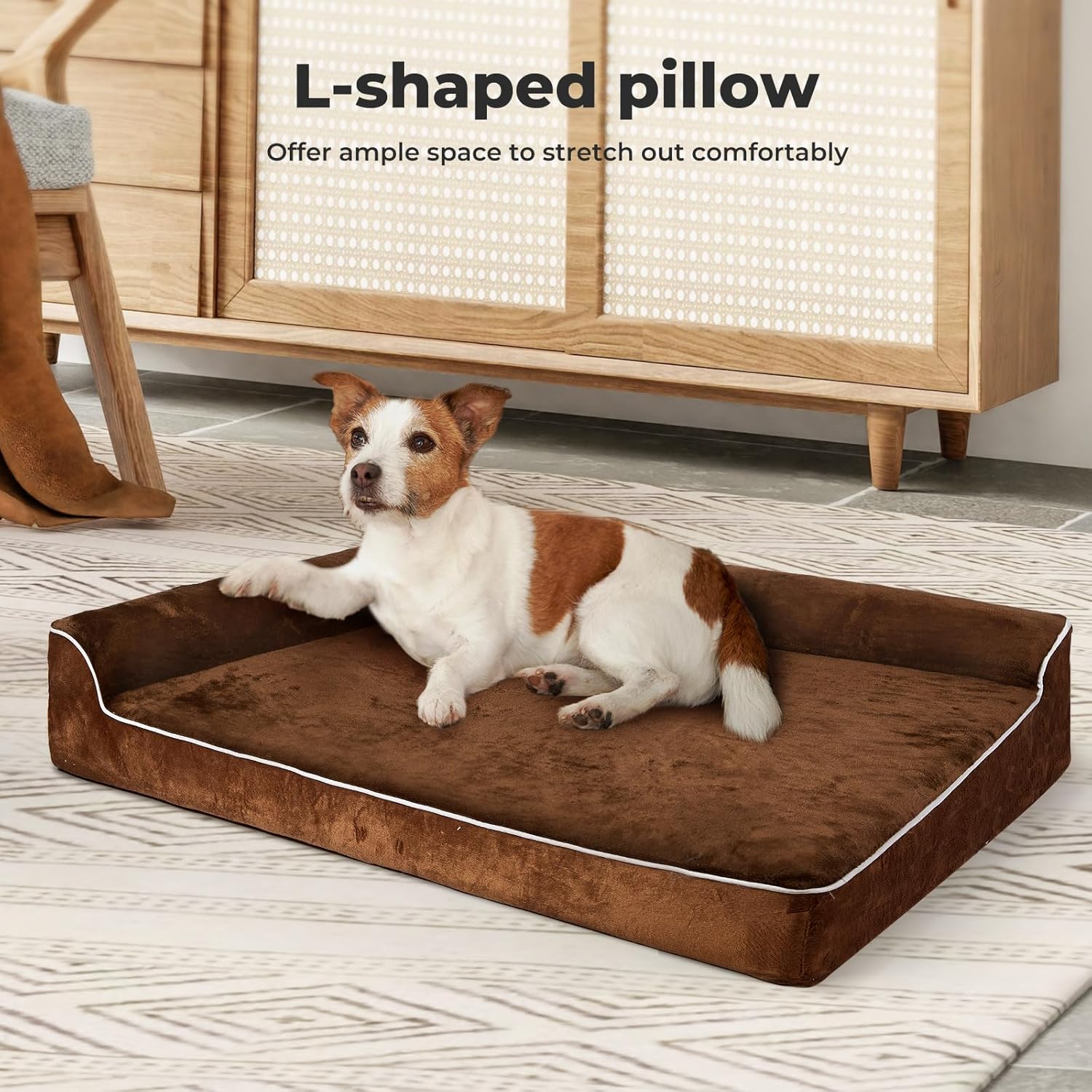 PaWz L-Shape Neck Support Velvet Orthopedic Dog Bed Sofa for Medium Dogs (Coffee) at Pet Servo