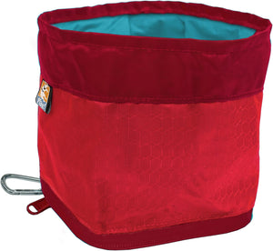 Red fabric container with a carabiner on a white background at Pet Servo