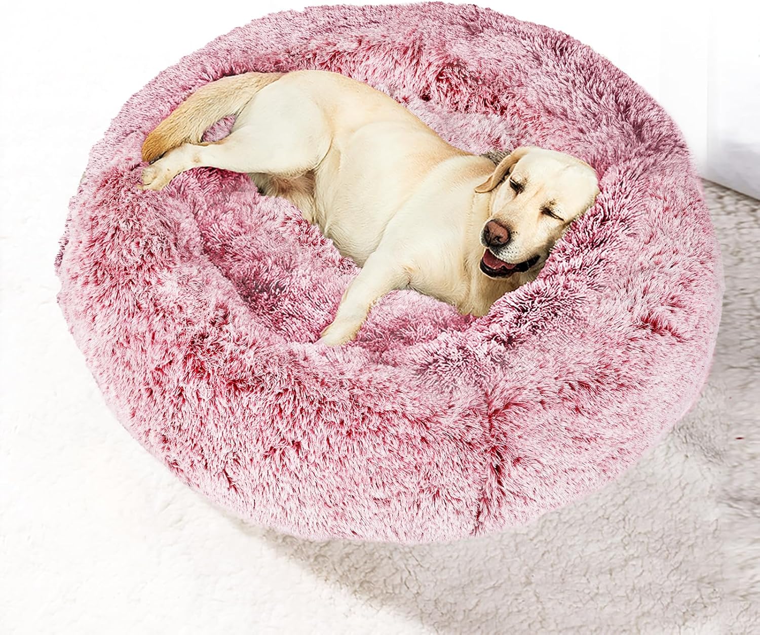 PaWz Dog Cat Donut Fluffy Calming Nest Bed with Removable Machine Washable Cover (Pink) at Pet Servo