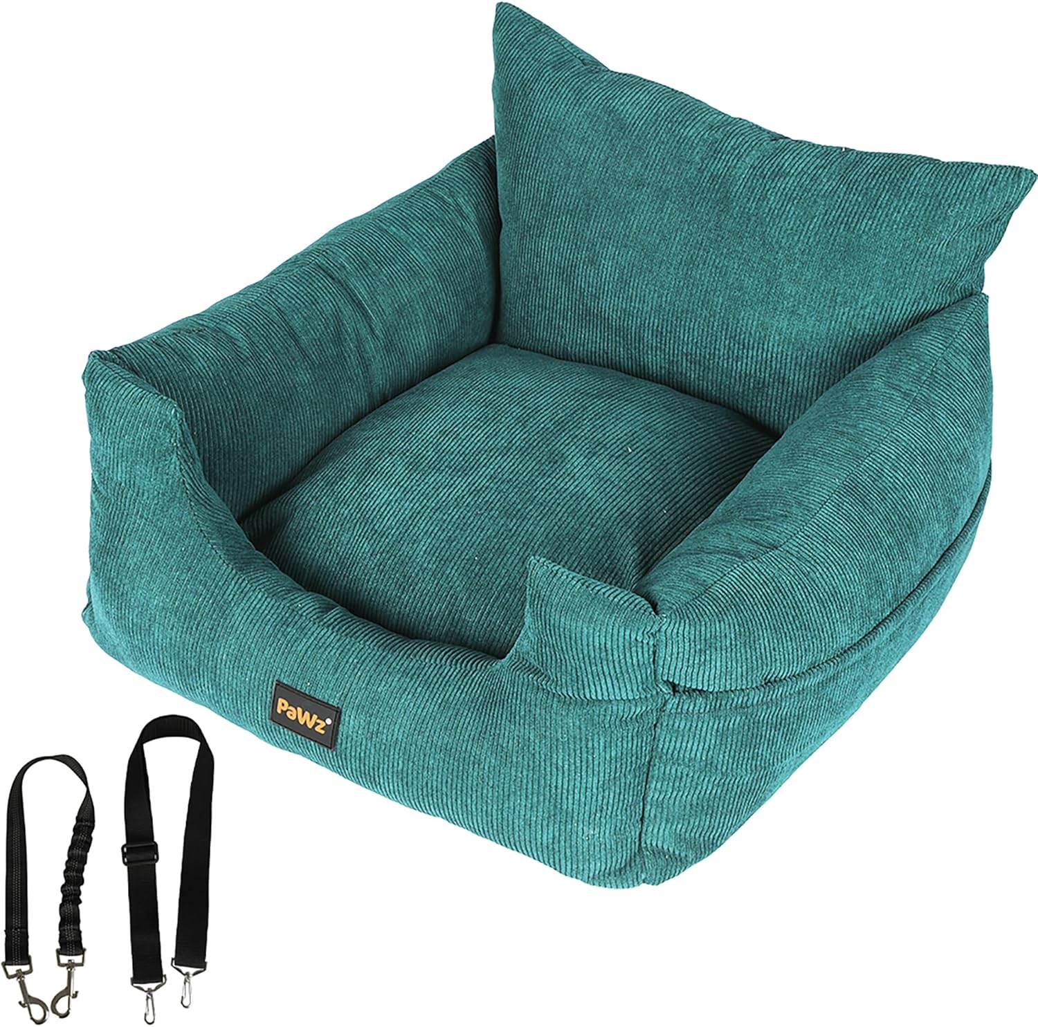 Teal pet bed with two straps on a white background at Pet Servo