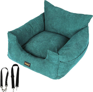 Teal pet bed with two straps on a white background at Pet Servo