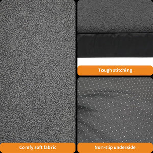Textured fabric with 'Tough stitching', 'Comfy soft fabric', and 'Non-slip underside' labels at Pet Servo