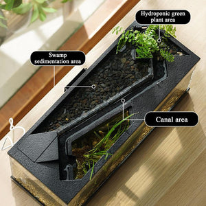 Hydroponic garden with labeled sections on a wooden surface at Pet Servo