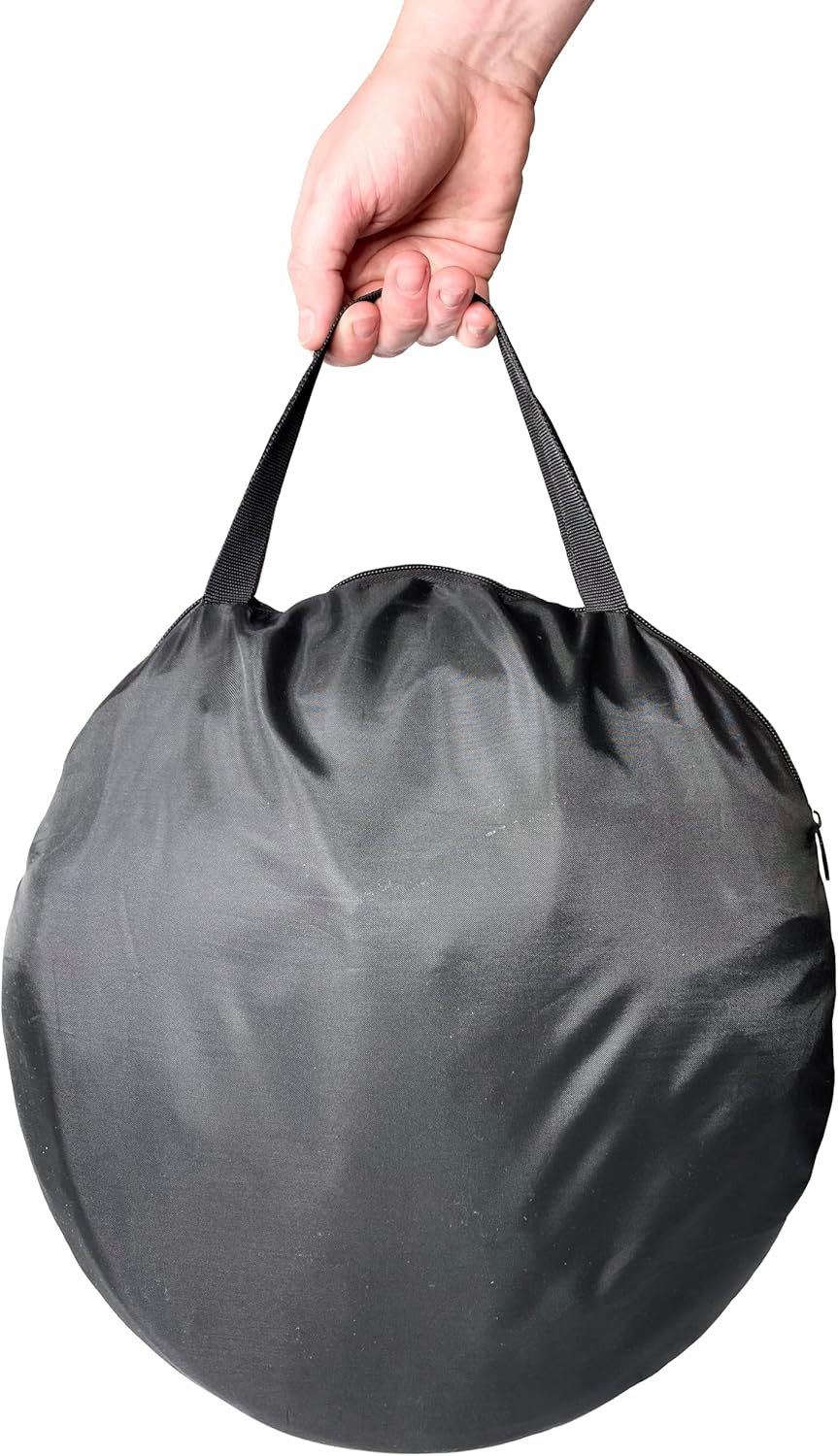 Gray drawstring bag being held by a hand on a white background at Pet Servo