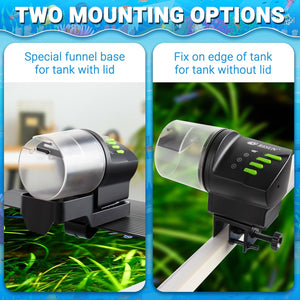 Two aquarium filter mounting options with text on a blue background at Pet Servo