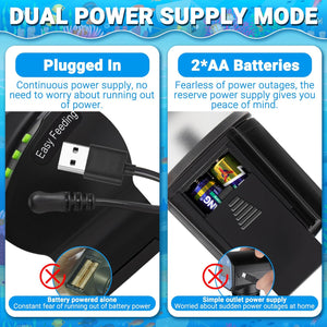 Dual power supply mode for an electronic device with USB connection and battery indicators at Pet Servo