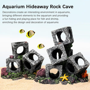 Aquarium hideaway rock cave with text explaining its use in aquariums at Pet Servo